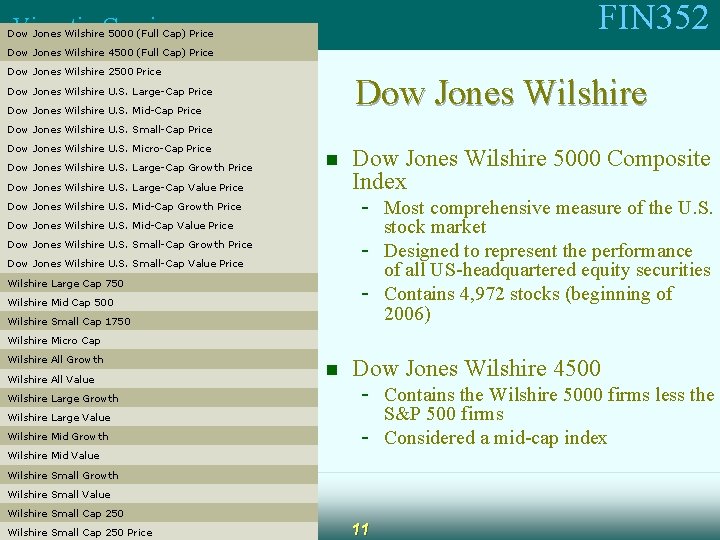 FIN 352 Vicentiu Covrig Dow Jones Wilshire 5000 (Full Cap) Price Dow Jones Wilshire
