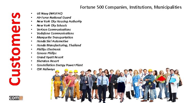 Customers Fortune 500 Companies, Institutions, Municipalities • • • • US Navy (NAVFAC) Air Customers Fortune 500 Companies, Institutions, Municipalities • • • • US Navy (NAVFAC) Air