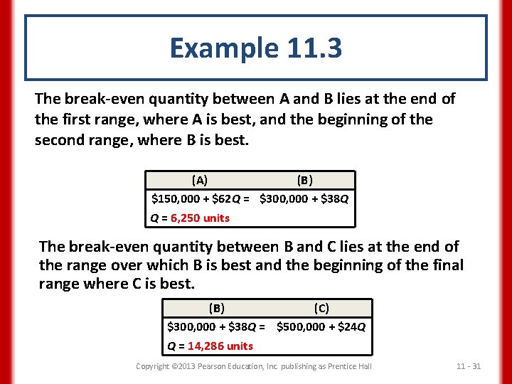 Example 11. 3 The break-even quantity between A and B lies at the end