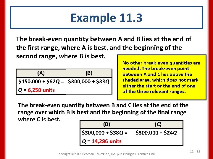 Example 11. 3 The break-even quantity between A and B lies at the end