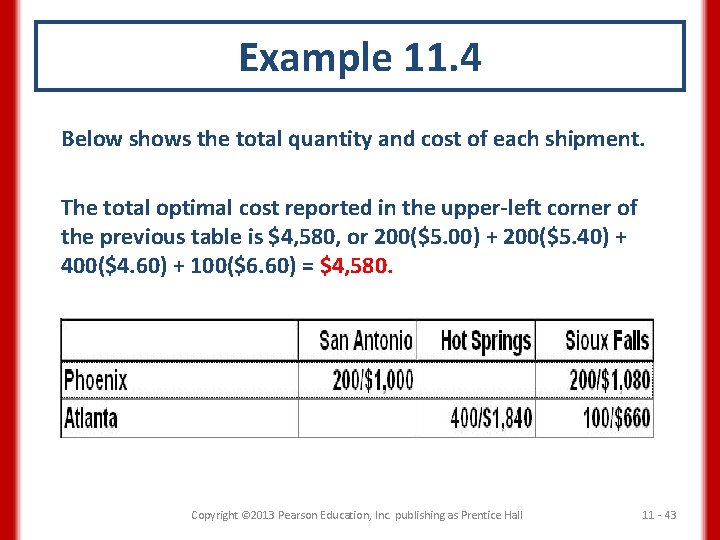 Example 11. 4 Below shows the total quantity and cost of each shipment. The