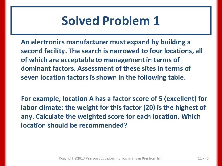 Solved Problem 1 An electronics manufacturer must expand by building a second facility. The
