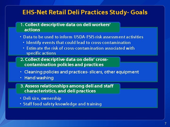 EHS-Net Retail Deli Practices Study- Goals 1. Collect descriptive data on deli workers’ actions