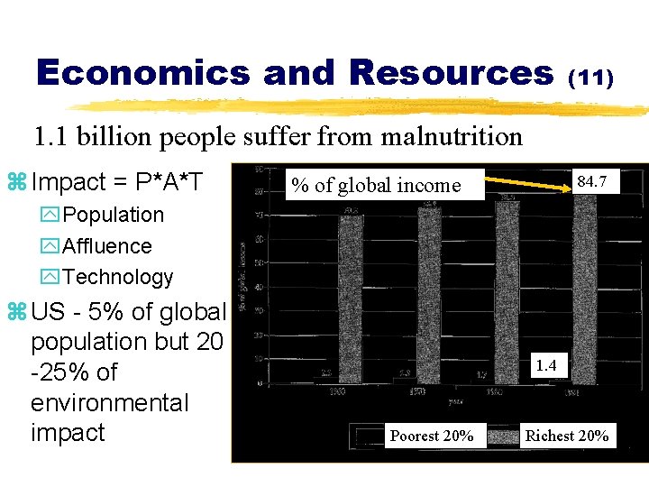 Economics and Resources (11) 1. 1 billion people suffer from malnutrition z Impact =