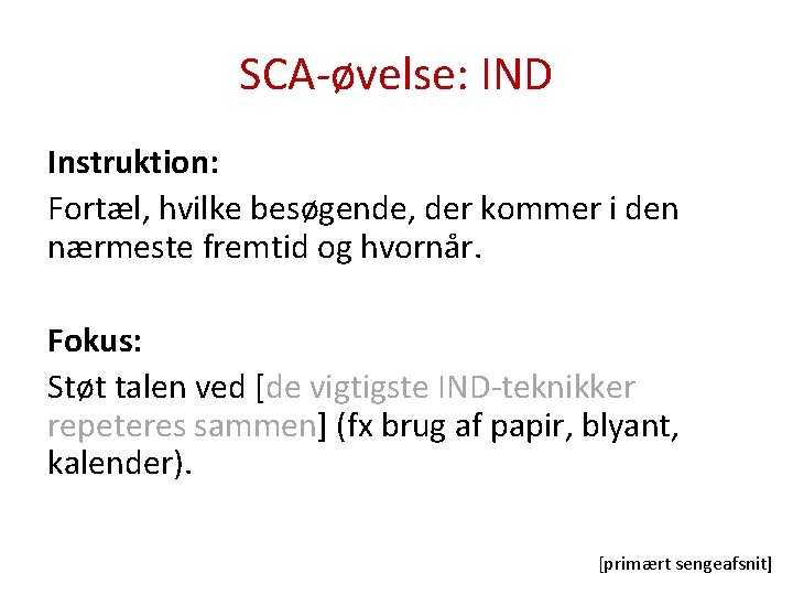 SCA-øvelse: IND Instruktion: Fortæl, hvilke besøgende, der kommer i den nærmeste fremtid og hvornår.