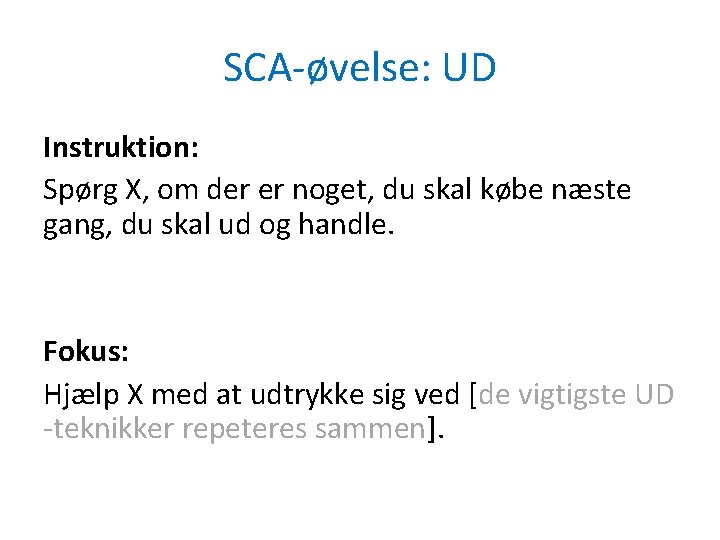 SCA-øvelse: UD Instruktion: Spørg X, om der er noget, du skal købe næste gang,