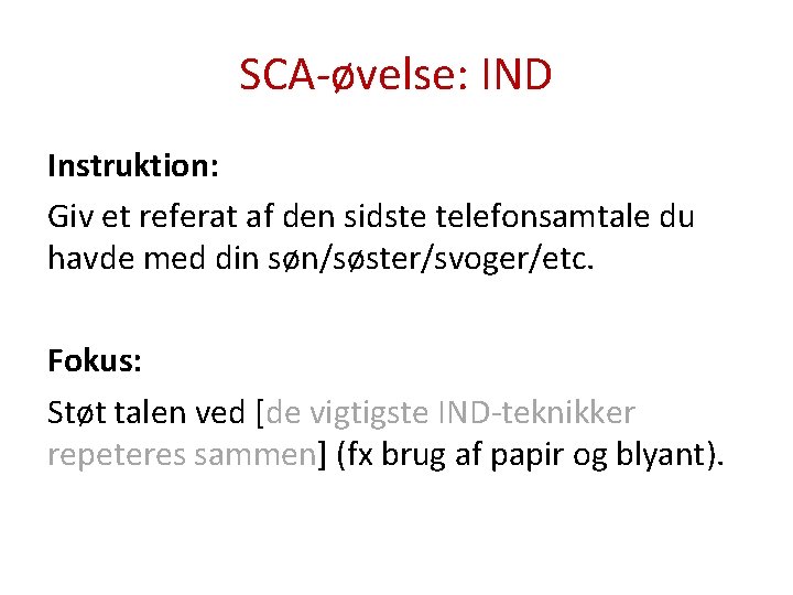 SCA-øvelse: IND Instruktion: Giv et referat af den sidste telefonsamtale du havde med din