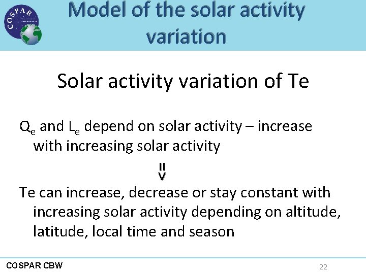 Model of the solar activity variation Solar activity variation of Te Qe and Le