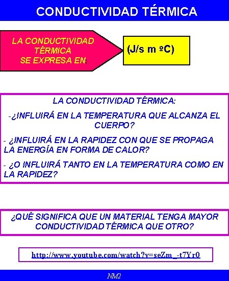 CONDUCTIVIDAD TÉRMICA LA CONDUCTIVIDAD TÉRMICA SE EXPRESA EN: (J/s m ºC) LA CONDUCTIVIDAD TÉRMICA: CONDUCTIVIDAD TÉRMICA LA CONDUCTIVIDAD TÉRMICA SE EXPRESA EN: (J/s m ºC) LA CONDUCTIVIDAD TÉRMICA:
