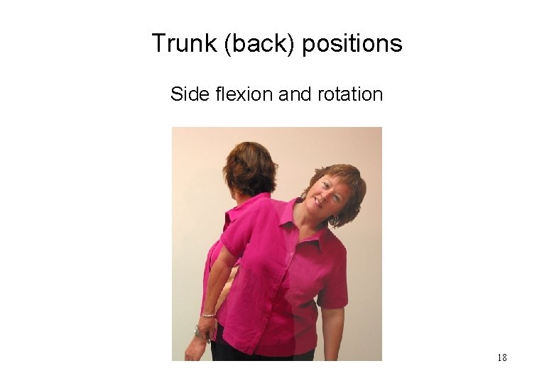 Trunk (back) positions Side flexion and rotation 18 