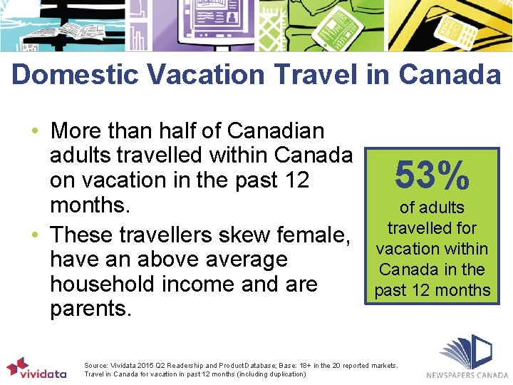 Domestic Vacation Travel in Canada • More than half of Canadian adults travelled within