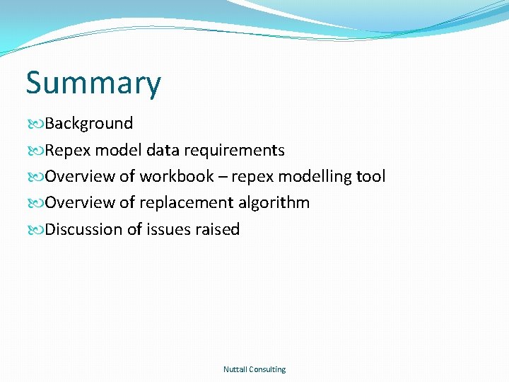 Summary Background Repex model data requirements Overview of workbook – repex modelling tool Overview