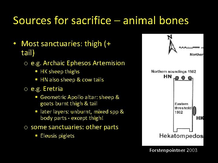 Sources for sacrifice – animal bones • Most sanctuaries: thigh (+ tail) o e.