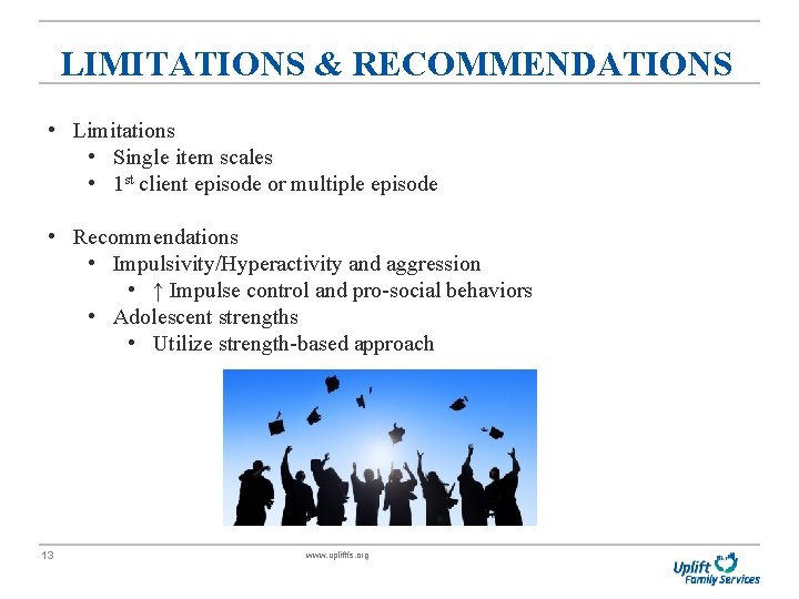 LIMITATIONS & RECOMMENDATIONS • Limitations • Single item scales • 1 st client episode