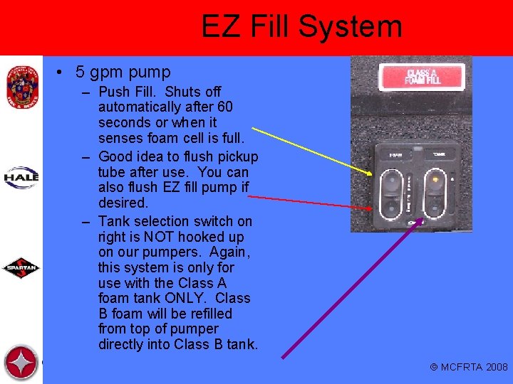 EZ Fill System • 5 gpm pump – Push Fill. Shuts off automatically after