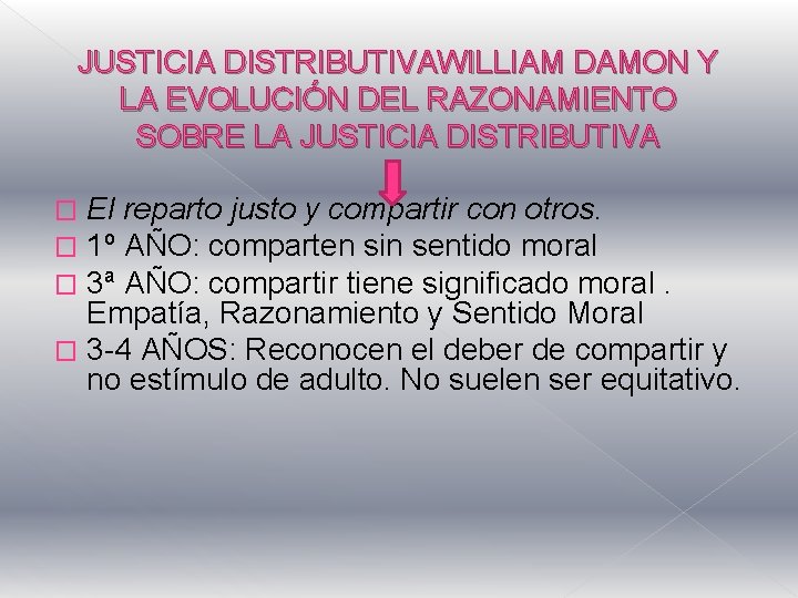 JUSTICIA DISTRIBUTIVAWILLIAM DAMON Y LA EVOLUCIÓN DEL RAZONAMIENTO SOBRE LA JUSTICIA DISTRIBUTIVA El reparto