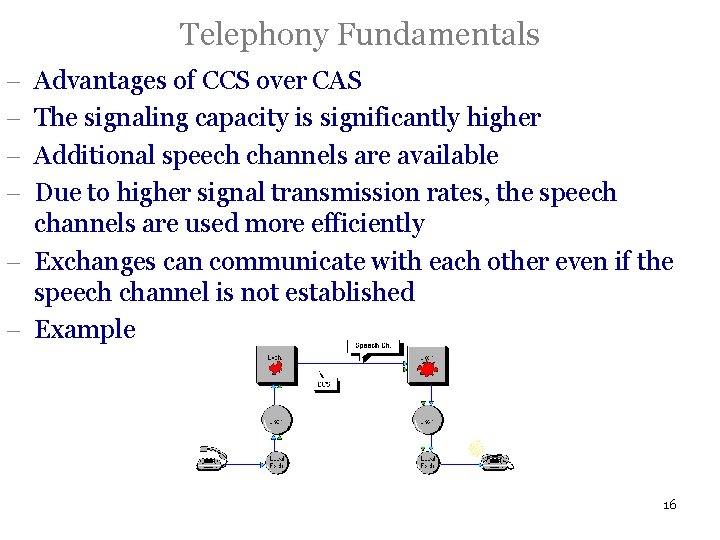 Telephony Fundamentals - Advantages of CCS over CAS The signaling capacity is significantly higher