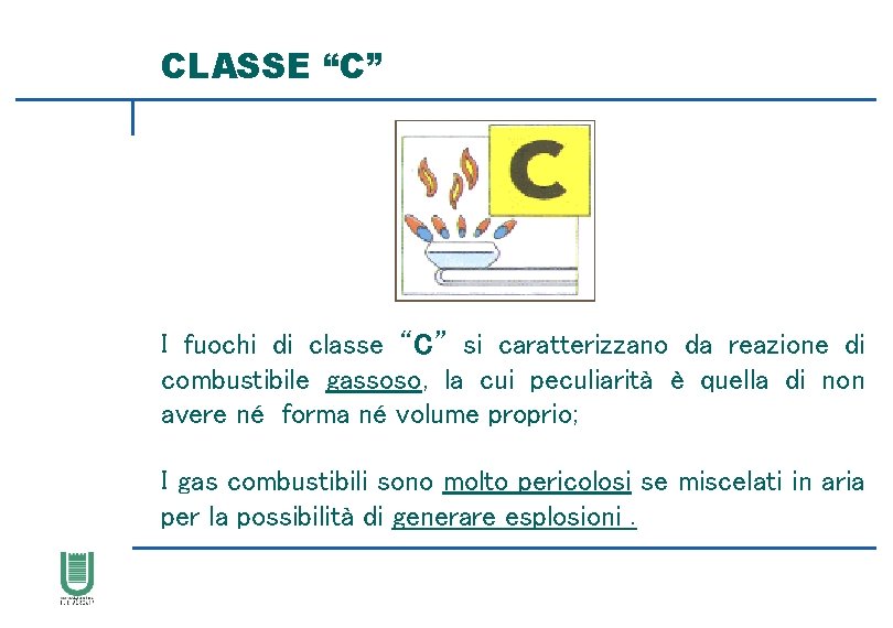 CLASSE “C” I fuochi di classe “C” si caratterizzano da reazione di combustibile gassoso,