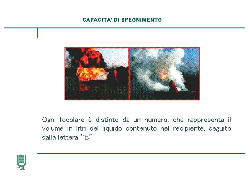 CAPACITA’ DI SPEGNIMENTO Ogni focolare è distinto da un numero, che rappresenta il volume