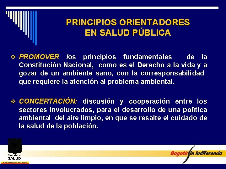 PRINCIPIOS ORIENTADORES EN SALUD PÚBLICA v PROMOVER los principios fundamentales de la Constitución Nacional,