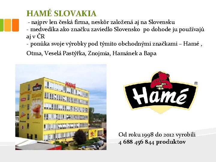 HAMÉ SLOVAKIA - najprv len česká firma, neskôr založená aj na Slovensku - medvedíka
