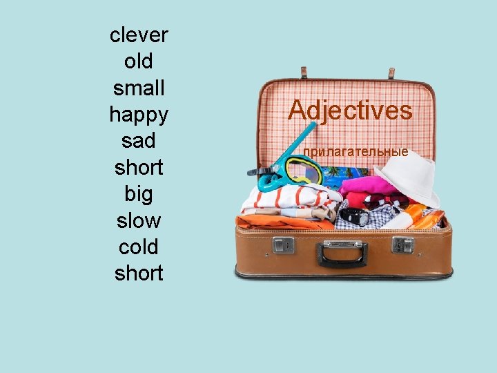 clever old small happy sad short big slow cold short Adjectives прилагательные 