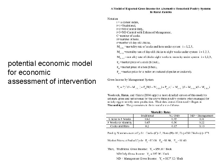 potential economic model for economic assessment of intervention 