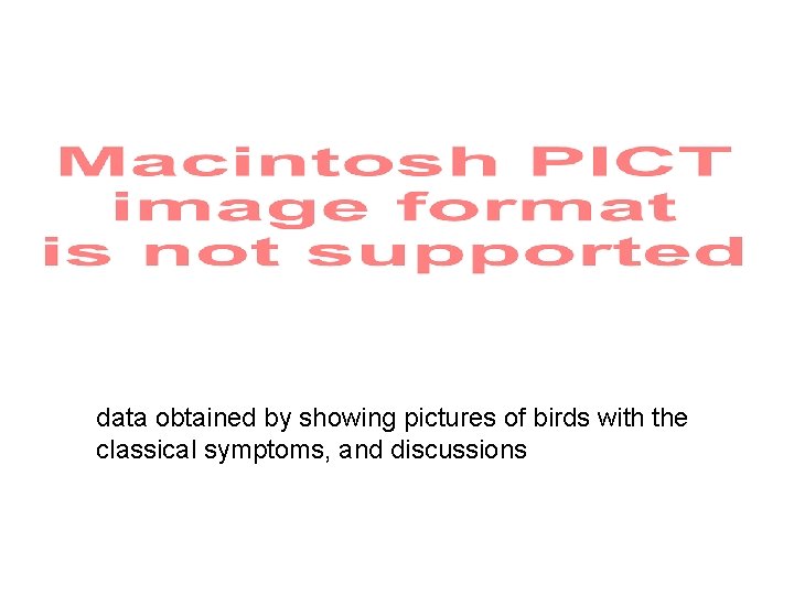 data obtained by showing pictures of birds with the classical symptoms, and discussions 