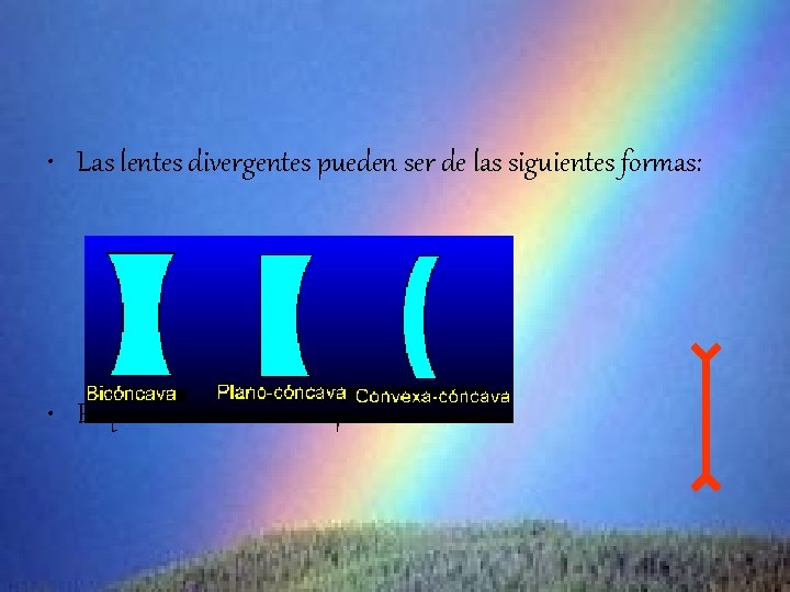  • Las lentes divergentes pueden ser de las siguientes formas: • Esquemáticamente se