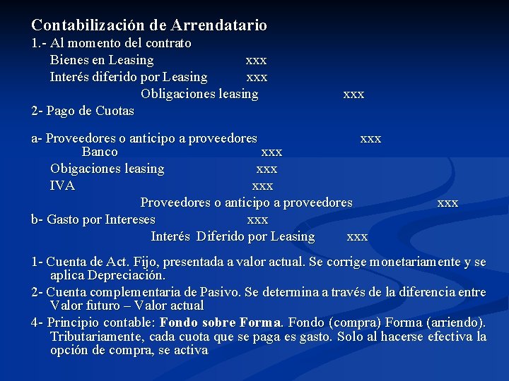 Contabilización de Arrendatario 1. - Al momento del contrato Bienes en Leasing xxx Interés