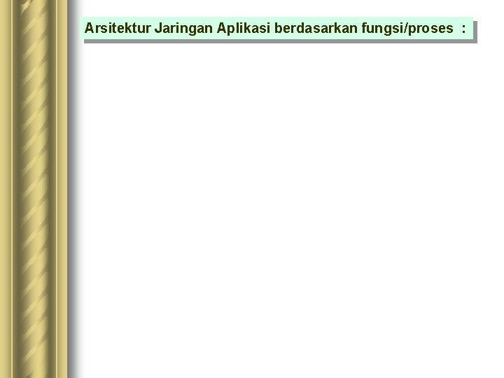 Arsitektur Jaringan Aplikasi berdasarkan fungsi/proses : Arsitektur Jaringan Aplikasi berdasarkan fungsi/proses :