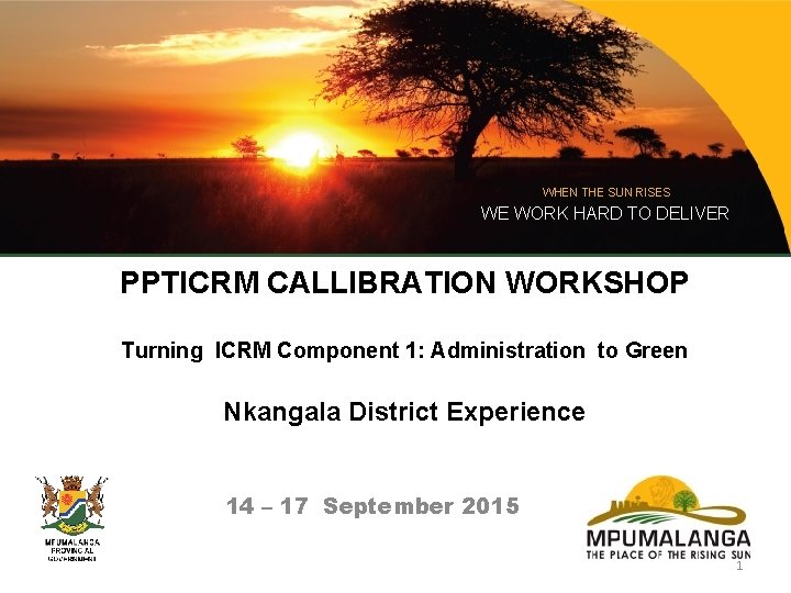 WHEN THE SUN RISES WE WORK HARD TO DELIVER PPTICRM CALLIBRATION WORKSHOP Turning ICRM