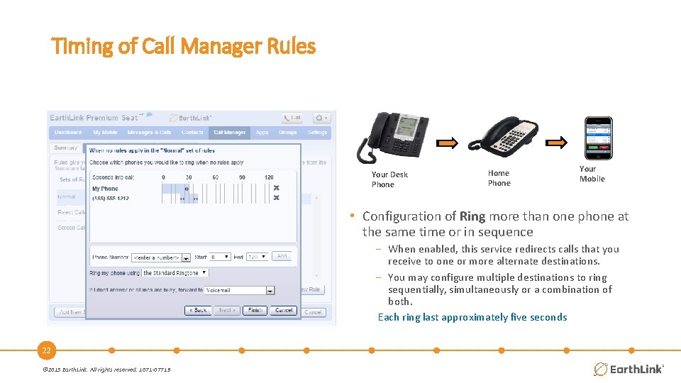 Timing of Call Manager Rules Your Desk Phone Home Phone Your Mobile • Configuration