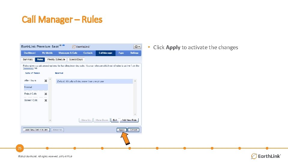 Call Manager – Rules • Click Apply to activate the changes 25 © 2015