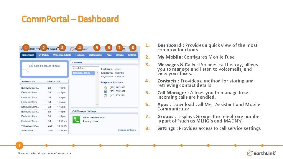 Comm. Portal – Dashboard 1 2 3 4 5 6 7 8 1. 2.