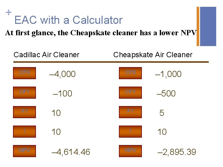 + EAC with a Calculator At first glance, the Cheapskate cleaner has a lower