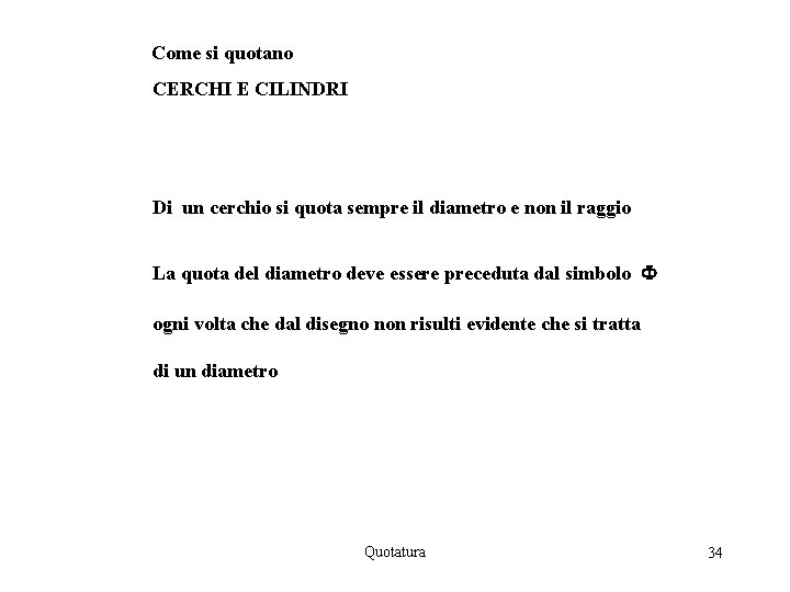 Come si quotano CERCHI E CILINDRI Di un cerchio si quota sempre il diametro