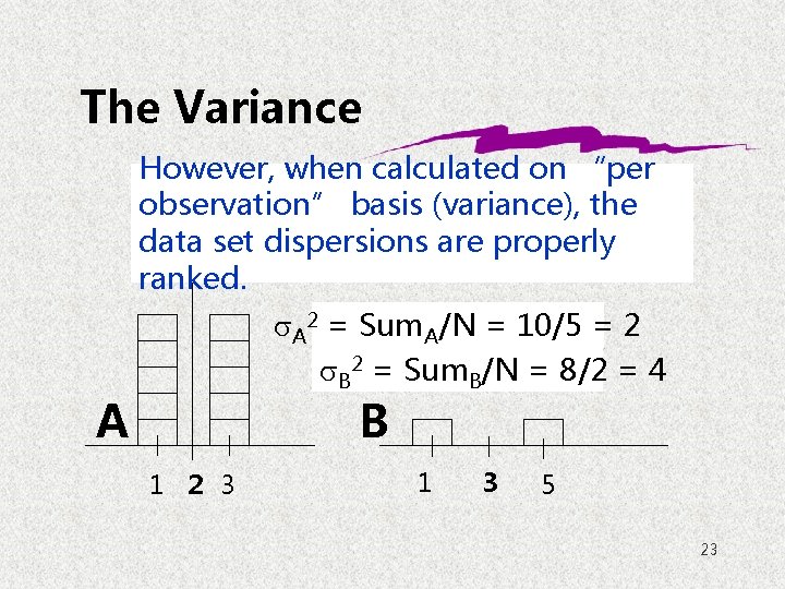 The Variance However, when calculated on “per observation” basis (variance), the data set dispersions