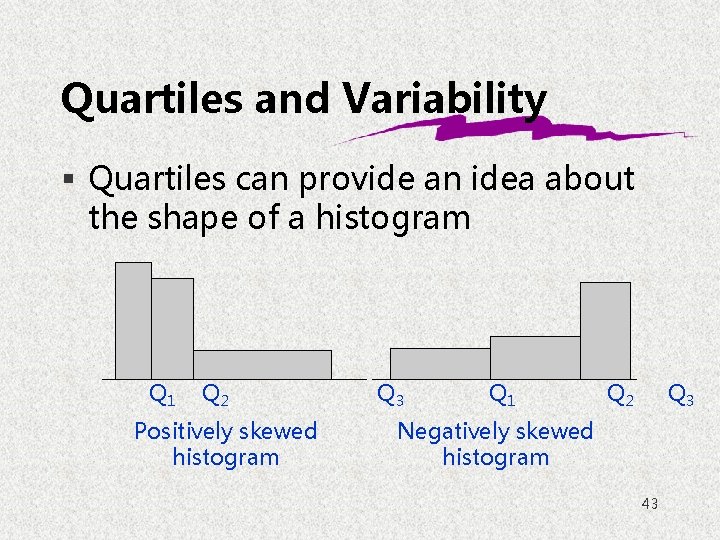 Quartiles and Variability § Quartiles can provide an idea about the shape of a