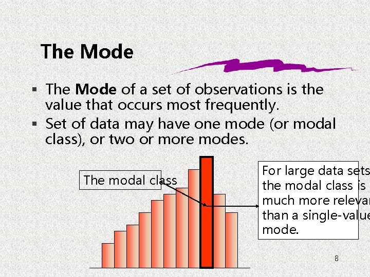 The Mode § The Mode of a set of observations is the value that