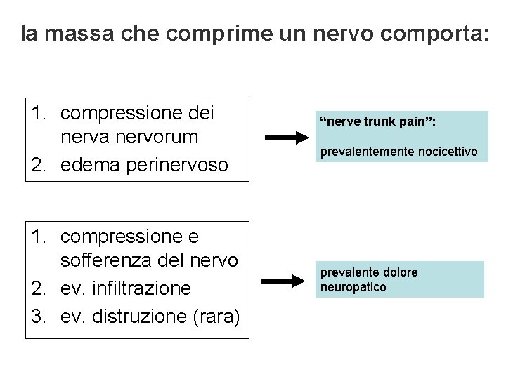 la massa che comprime un nervo comporta: 1. compressione dei nerva nervorum 2. edema la massa che comprime un nervo comporta: 1. compressione dei nerva nervorum 2. edema