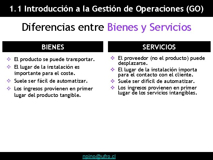 1. 1 Introducción a la Gestión de Operaciones (GO) Diferencias entre Bienes y Servicios