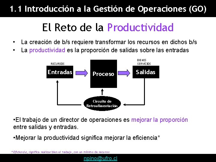 1. 1 Introducción a la Gestión de Operaciones (GO) El Reto de la Productividad