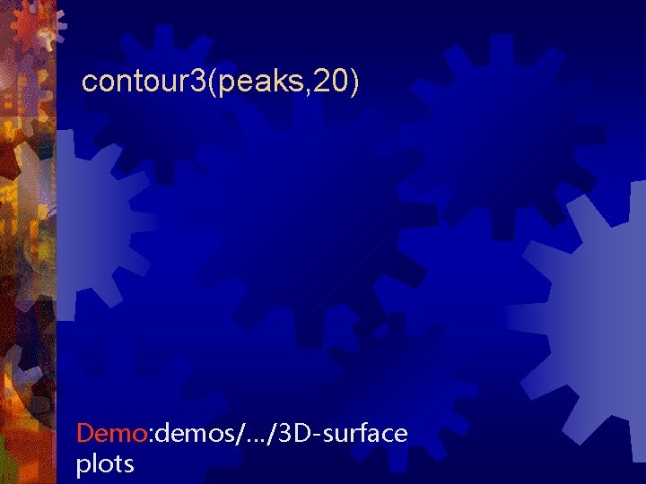 contour 3(peaks, 20) Demo: demos/…/3 D-surface plots 