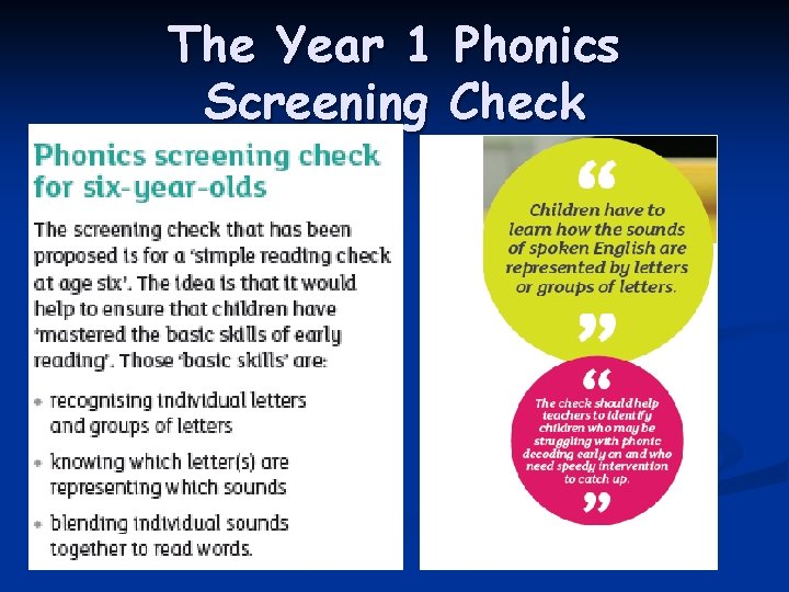 The Year 1 Phonics Screening Check 