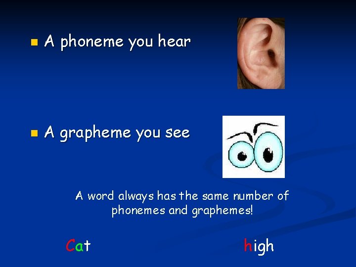 n A phoneme you hear n A grapheme you see A word always has