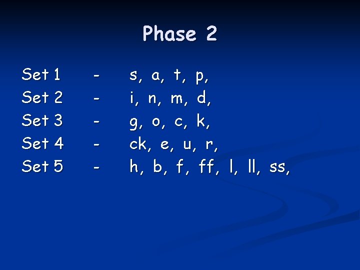 Phase 2 Set 1 Set 2 Set 3 Set 4 Set 5 - s,