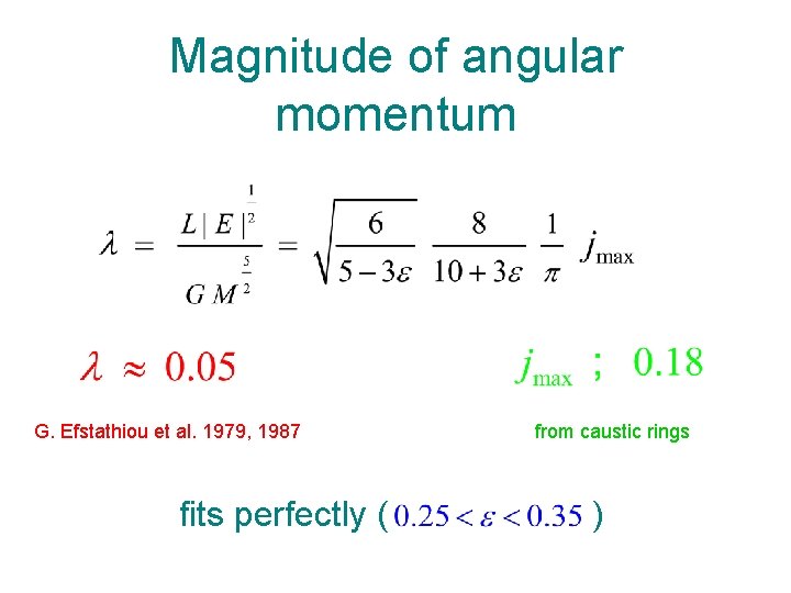 Magnitude of angular momentum G. Efstathiou et al. 1979, 1987 fits perfectly ( from Magnitude of angular momentum G. Efstathiou et al. 1979, 1987 fits perfectly ( from