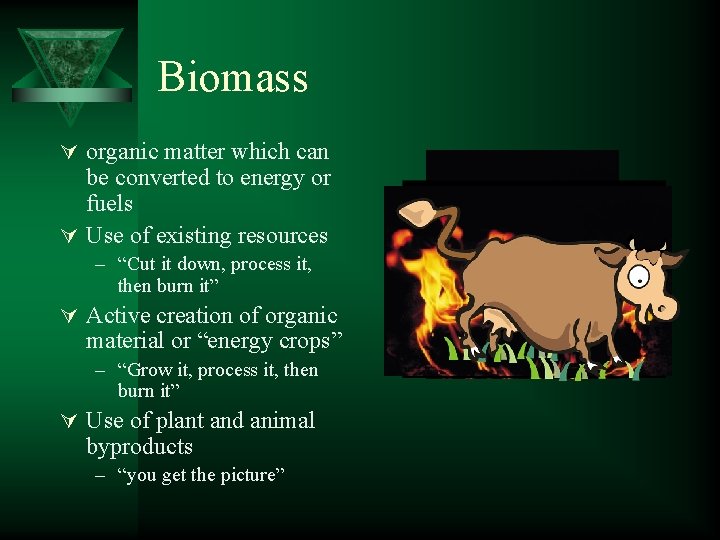 Biomass Ú organic matter which can be converted to energy or fuels Ú Use