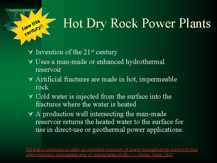 his ! t w ! Ne tury n ce Hot Dry Rock Power Plants